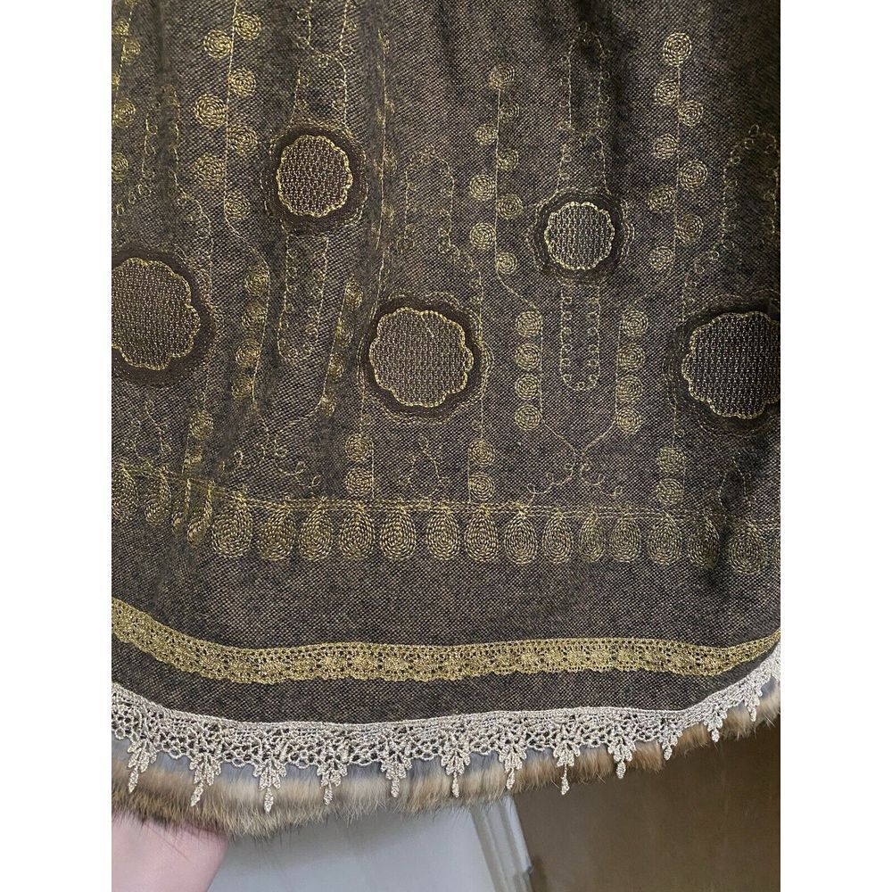 Peter Nygard Wool Embroidered Brocade Textured Skirt Removable Fur Trim Size 10 - Picture 2 of 16